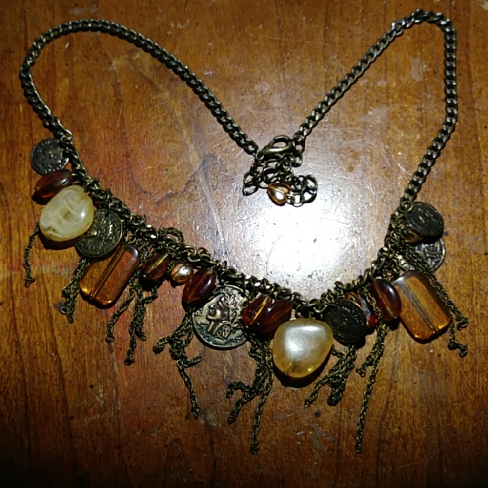 SALE! Brass brown beaded, chains necklace